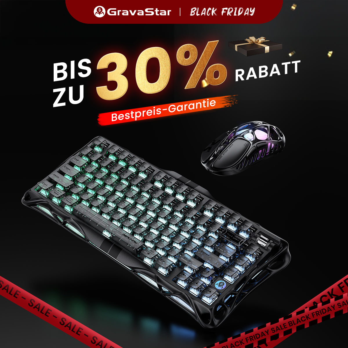 GravaStar 8000Hz Ultra-Schnelles Hall-Effekt Gaming-Set - Stealth-Schwarz/Mecha-Grau