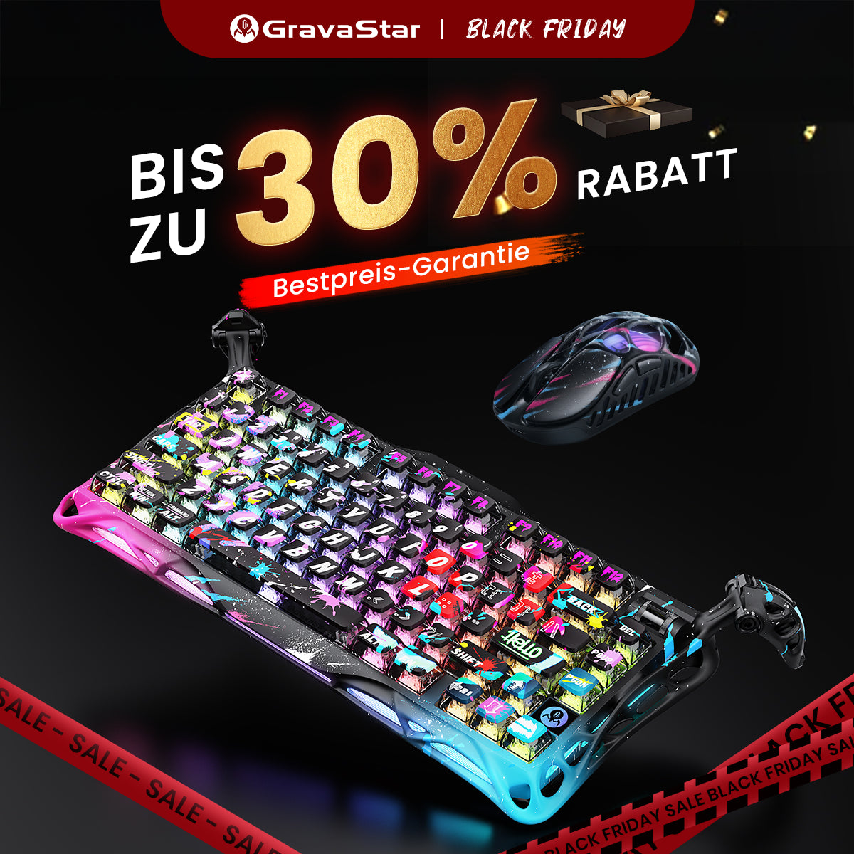 GravaStar 8000Hz Ultra-Schnelles Hall-Effekt Gaming-Set - Neon-Graffiti Sonderedition
