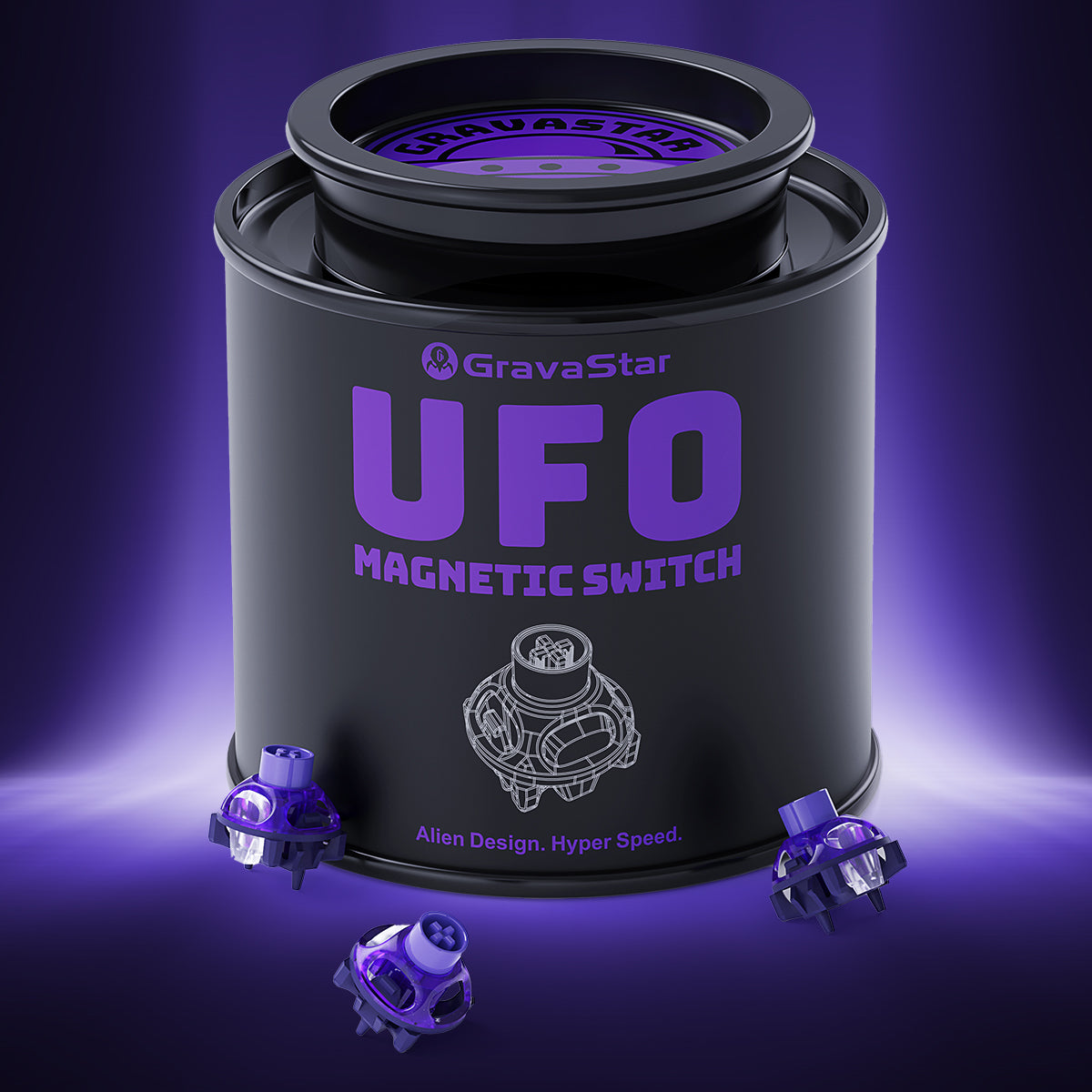 GravaStar UFO Magnetic Switch - Hall Effect Switches for V Series (Purple/Silver)