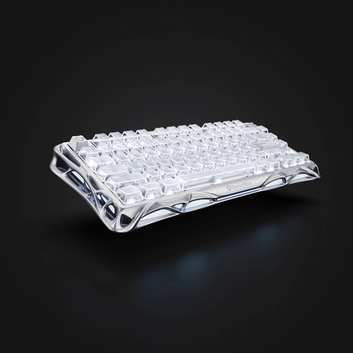 GravaStar Mercury V75 Silberfrost – 75% Hall-Effekt Gaming-Tastatur im eisig-weißen Cyberpunk-Design mit ANSI-Layout