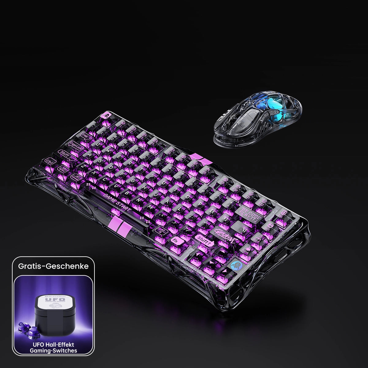 GravaStar 8000Hz Crystal-Elite Hall-Effekt Gaming-Komplettset - Transparent Schwarz