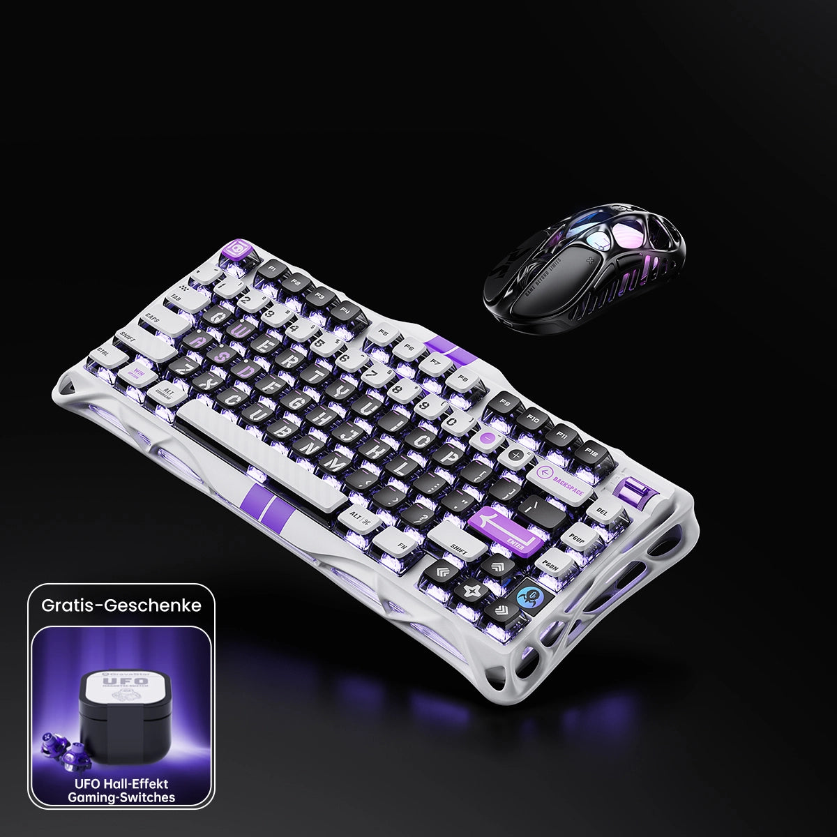 GravaStar 8000Hz Ultra-Schnelles Hall-Effekt Gaming-Komplettset - Stealth-Schwarz/Mecha-Grau