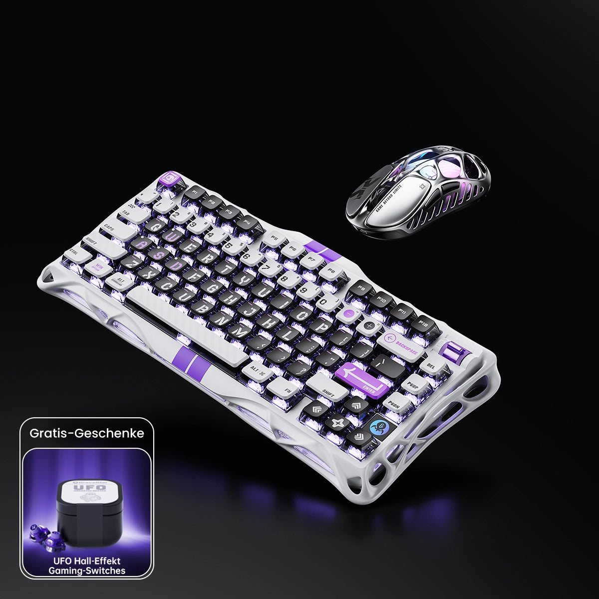 GravaStar 8000Hz Ultra-Schnelles Hall-Effekt Gaming-Komplettset - Stealth-Schwarz/Mecha-Grau