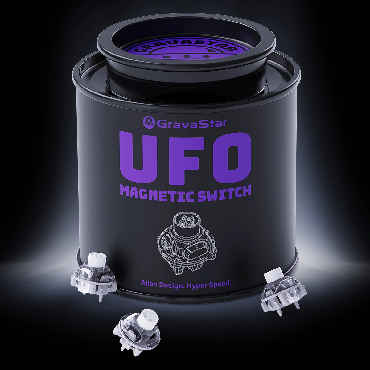 GravaStar UFO Magnetic Switch - Hall Effect Switches for V Series (Purple/Silver)