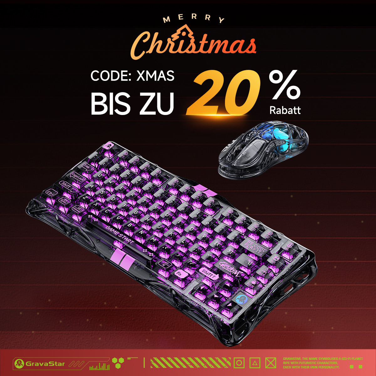 GravaStar Crystal-Elite Hall Effect Gaming Set - Transparent Black