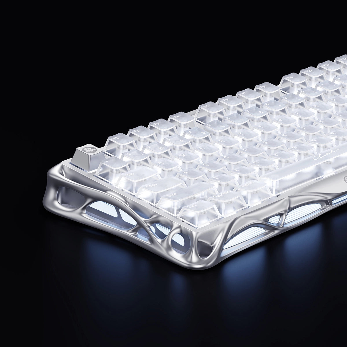 Seitliches Ambient-Light und Metallrahmen der Mercury V75 Silberfrost Gaming-Tastatur