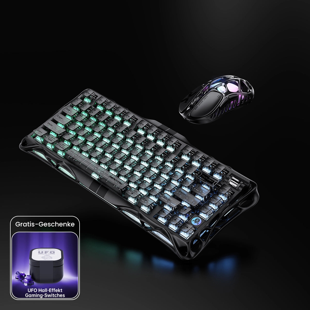 GravaStar 8000Hz Ultra-Schnelles Hall-Effekt Gaming-Komplettset - Stealth-Schwarz/Mecha-Grau