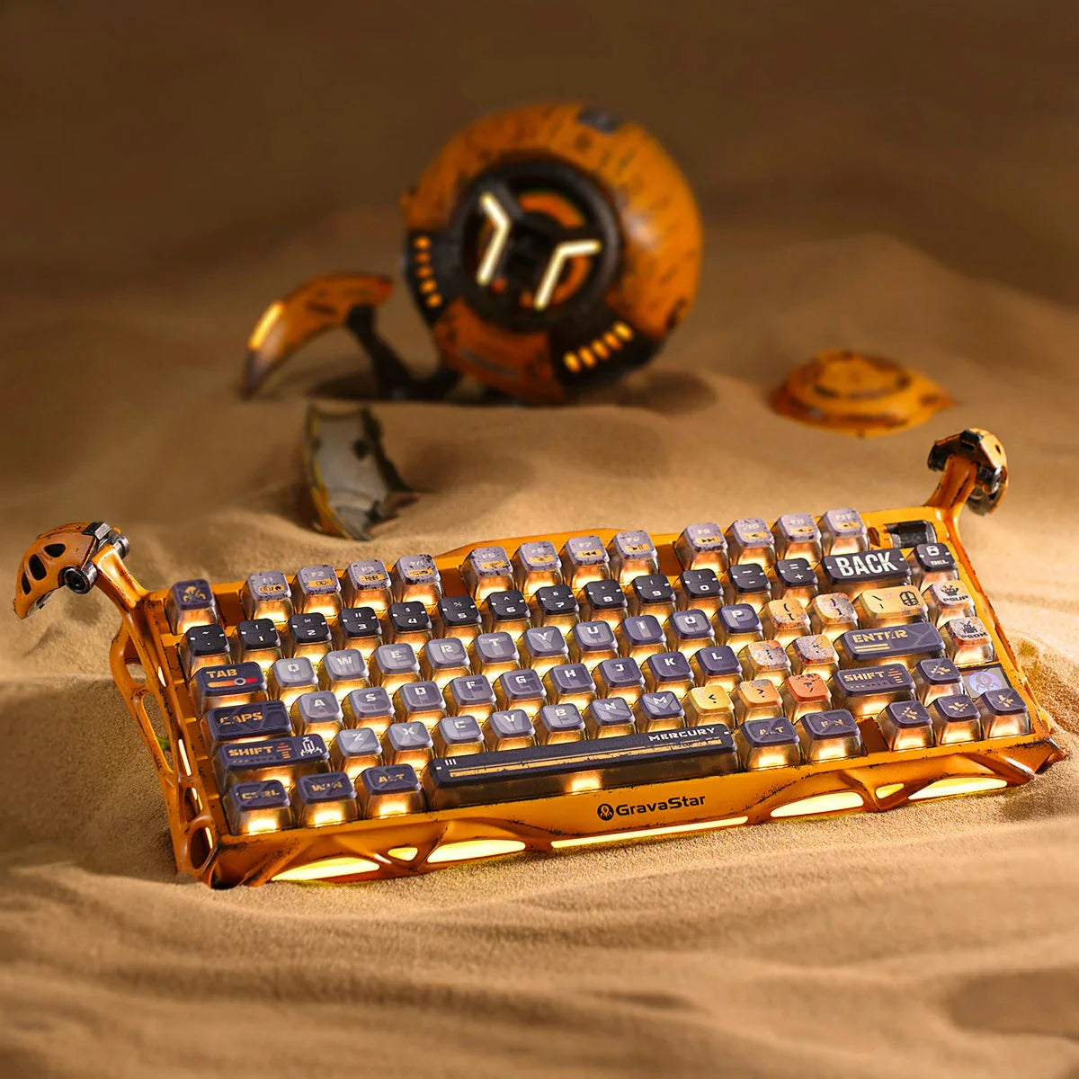 gravastar Mercury K1 Pro Battle-Worn Yellow gaming keyboard ergonomic design customizable RGB lighting for immersive gaming