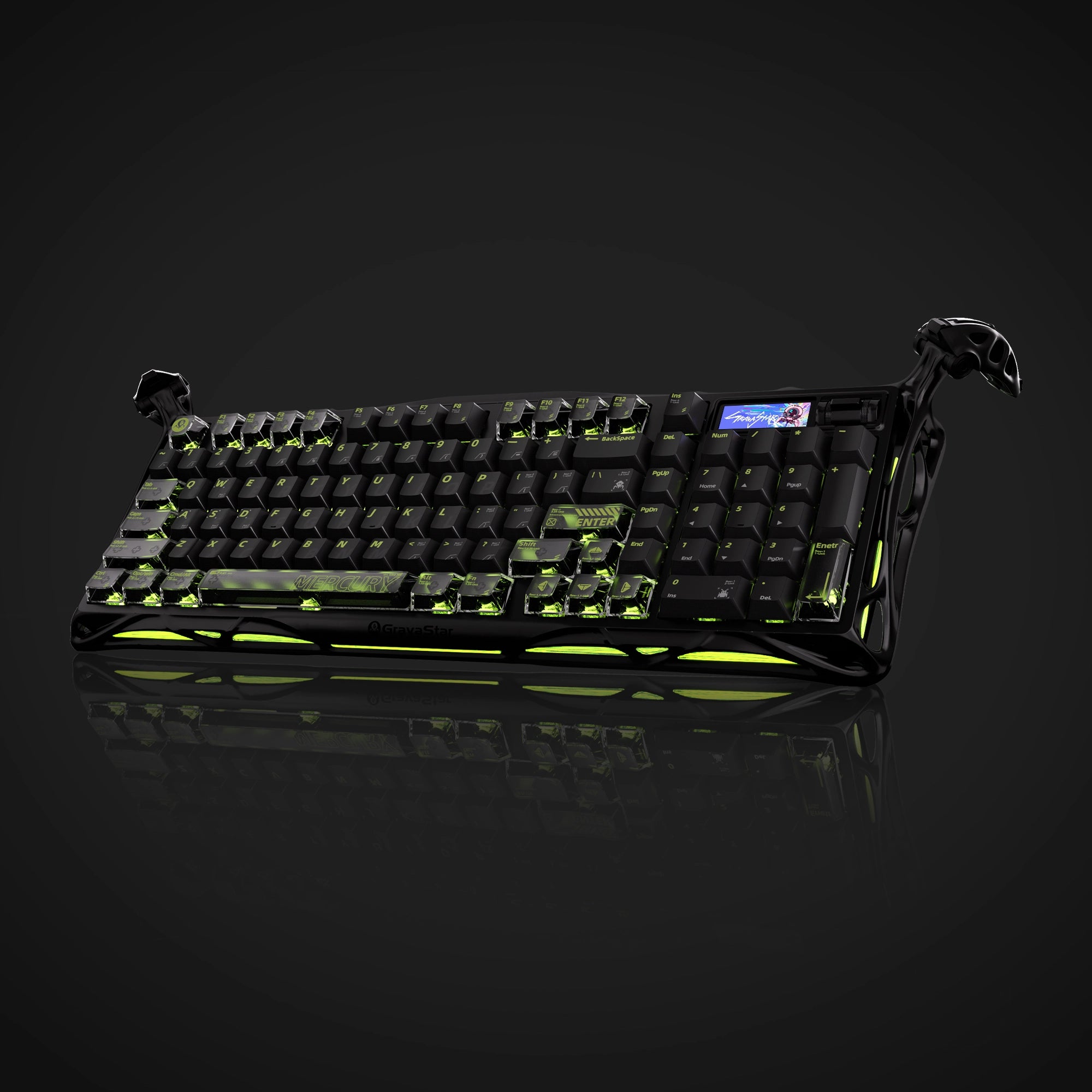 Werkseitig geschmierte GravaStar UFO Linear Switches und 5-Schicht Gasket-Mount der Mercury K98 Pro für thocky Tippgefühl | Pre-lubed GravaStar UFO linear mechanical switches and 5-layer gasket-mount structure on Mercury K98 Pro for thocky acoustics